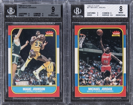 1986/87 Fleer Basketball High Grade Complete Set (132) Including #57 Michael Jordan Rookie BGS NM-MT 8 Example!